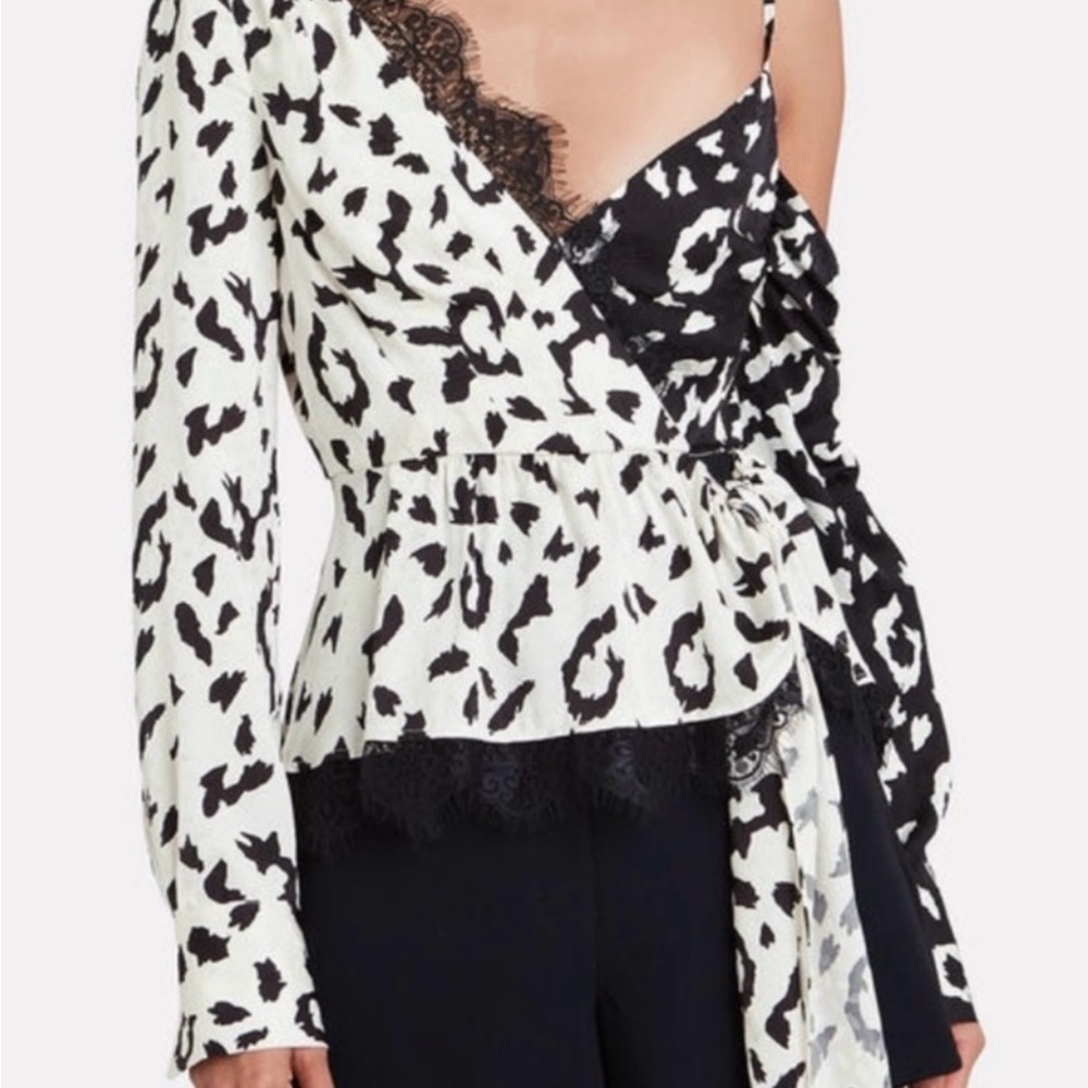 Self-Portrait Black and White Asymmetrical Long Sleeve Blouse